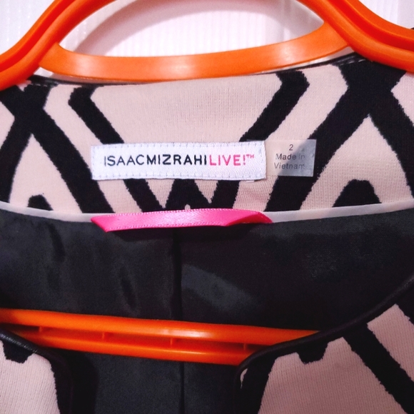 Isaac Mizrahi Live! Geometric pattern open jacket blazer size 2 (XS) black beige - Picture 4 of 10